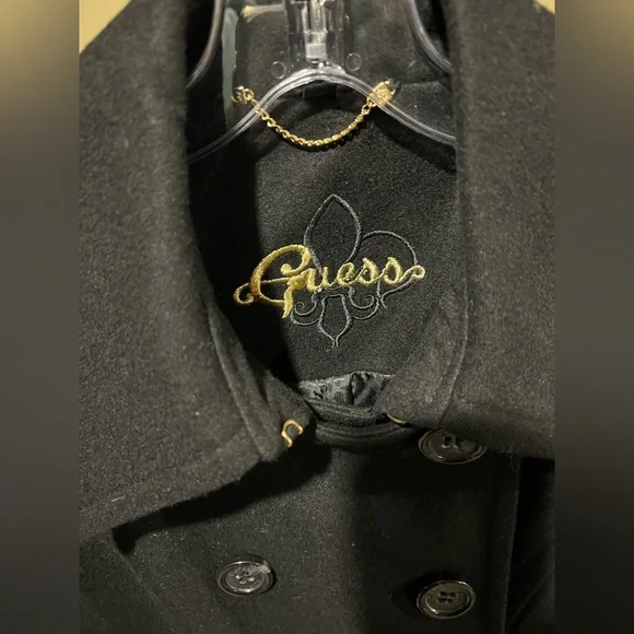 NWOT Guess Women's Classic Black Double-Breasted Pea Coat